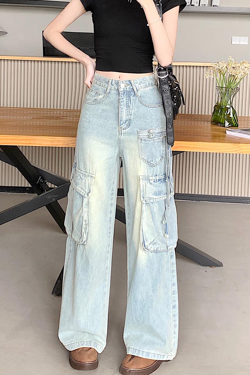 Loose wide leg jeans high waist work clothing for women