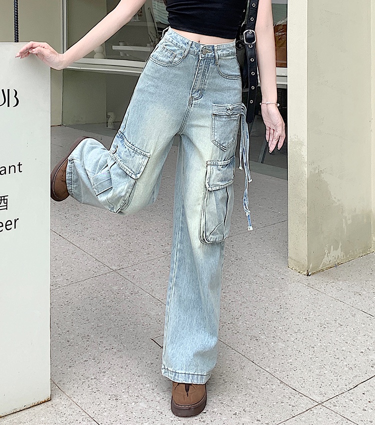 Loose wide leg jeans high waist work clothing for women