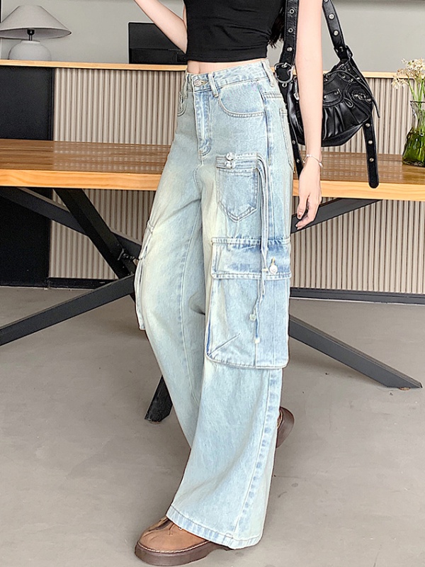 Loose wide leg jeans high waist work clothing for women