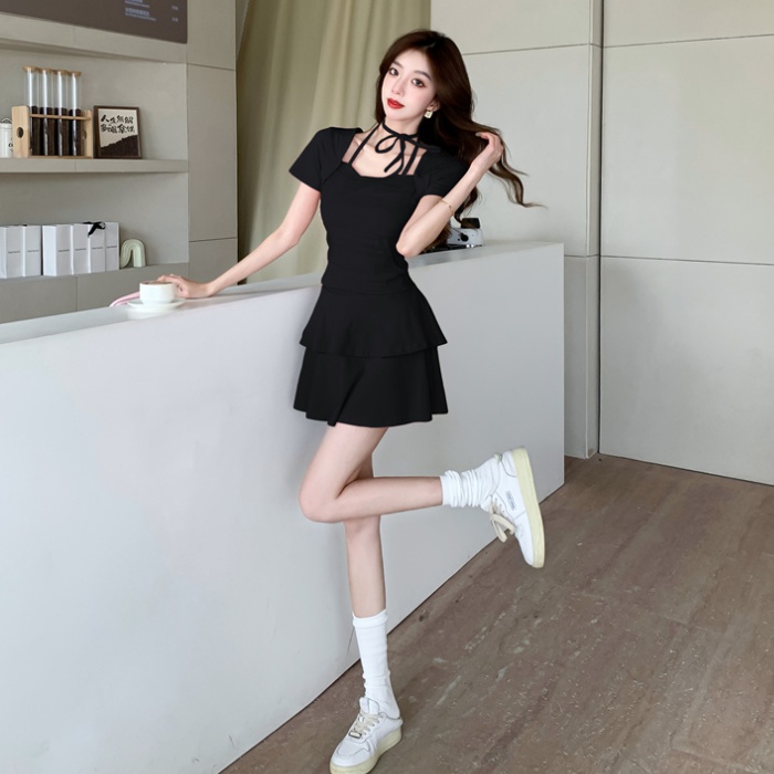 Temperament frenum skirt slim double tops 2pcs set