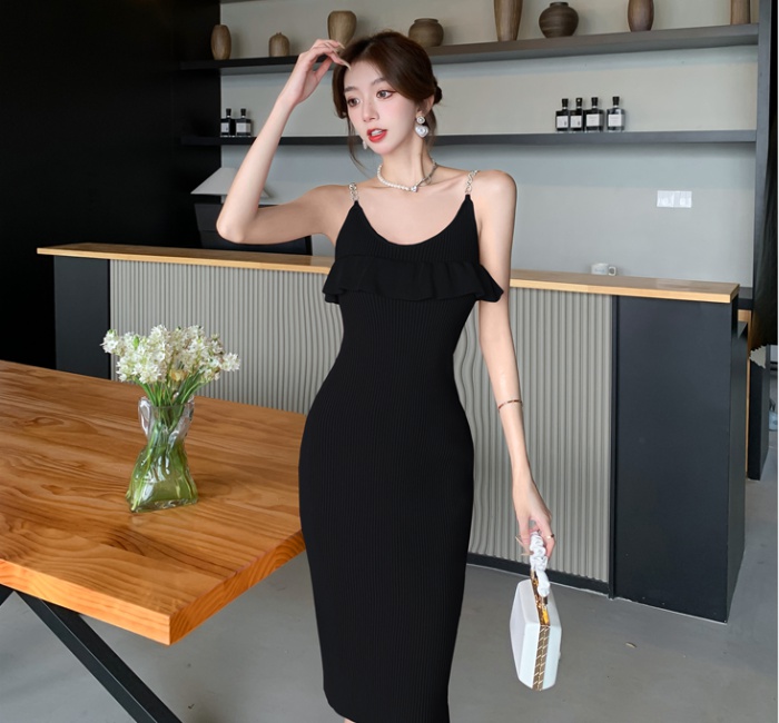 Knitted slit enticement strap dress niche sexy dress