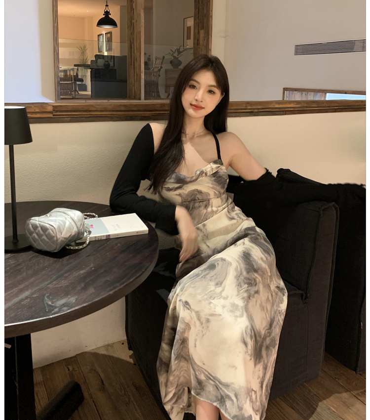 Chinese style ink long dress halter dress 2pcs set for women