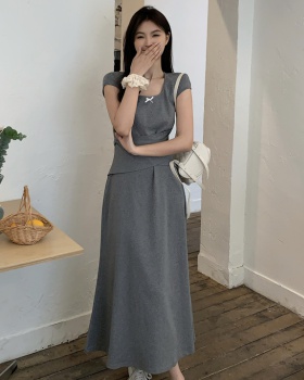 Pinched waist bandage dress gray long dress for women
