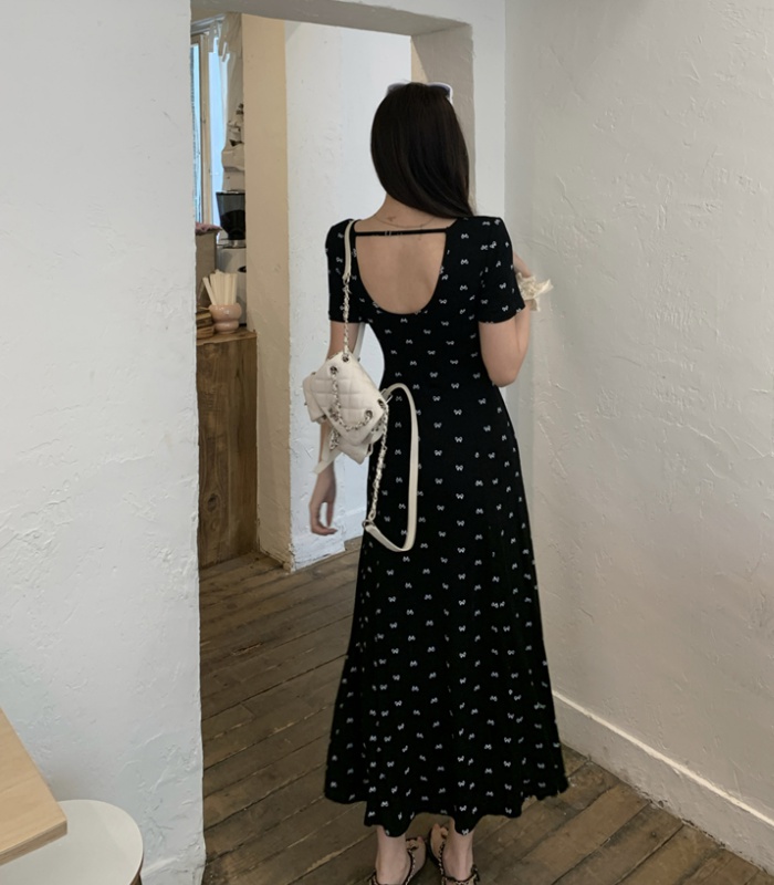 Slim summer dress retro U-neck long dress for women