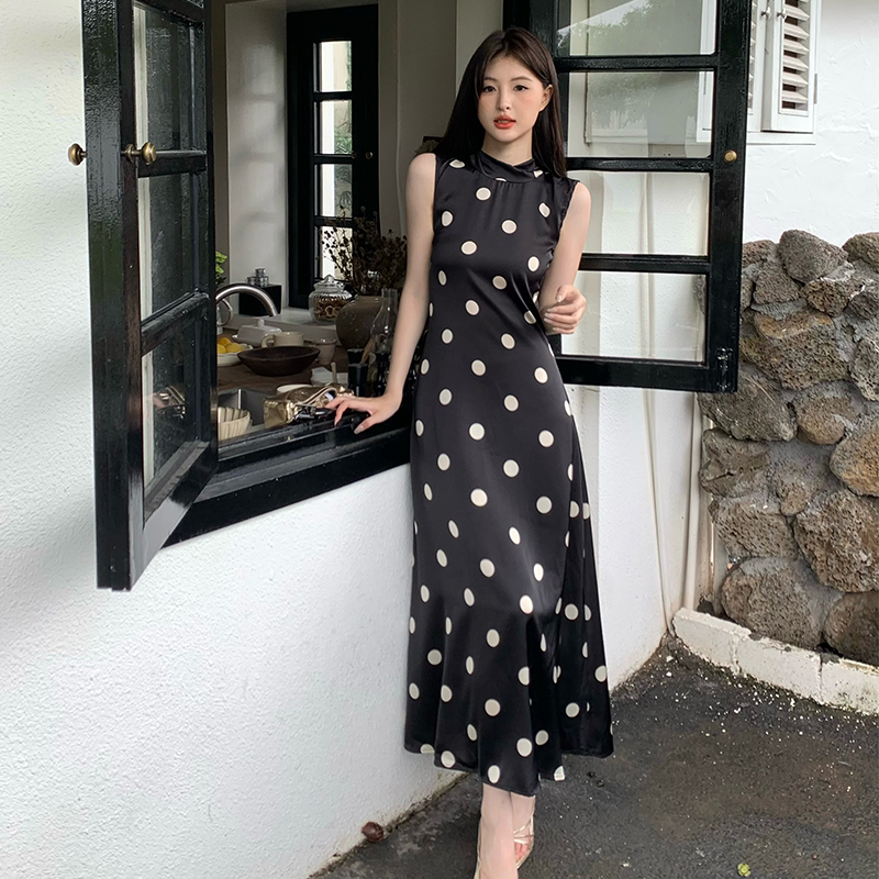 France style streamer dress niche polka dot long dress