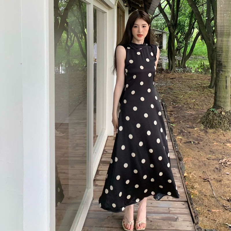 France style streamer dress niche polka dot long dress