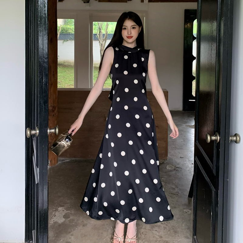 France style streamer dress niche polka dot long dress