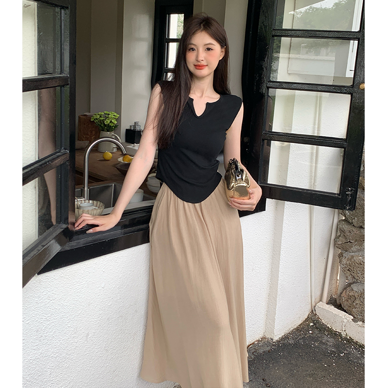 Fashion temperament tops slim long skirt 2pcs set