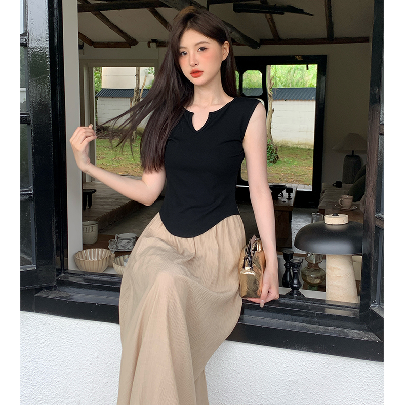 Fashion temperament tops slim long skirt 2pcs set