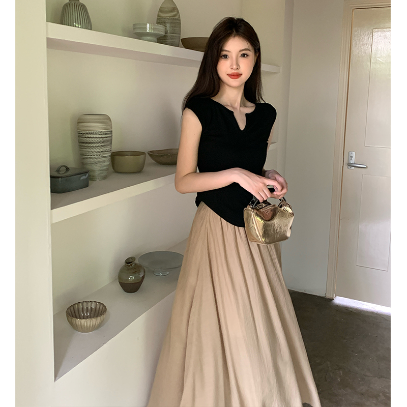 Fashion temperament tops slim long skirt 2pcs set