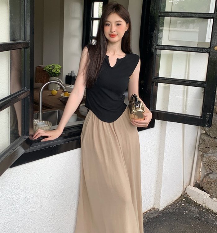 Fashion temperament tops slim long skirt 2pcs set