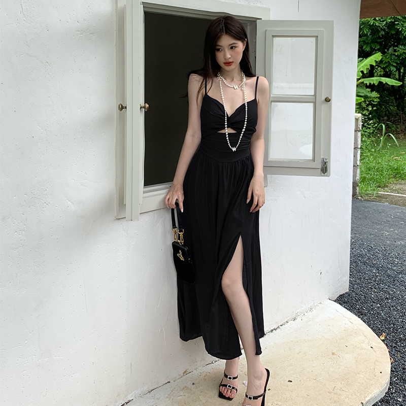 Niche hollow long dress sling dress for women