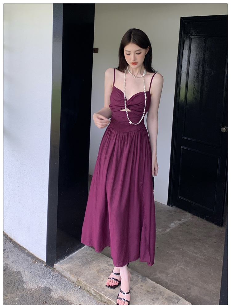 Niche hollow long dress sling dress for women