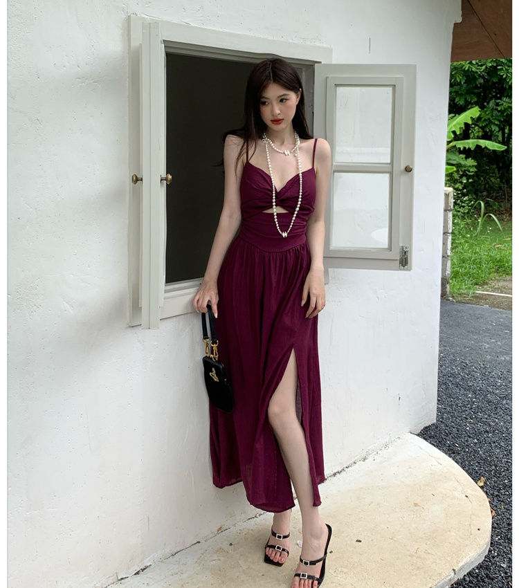 Niche hollow long dress sling dress for women