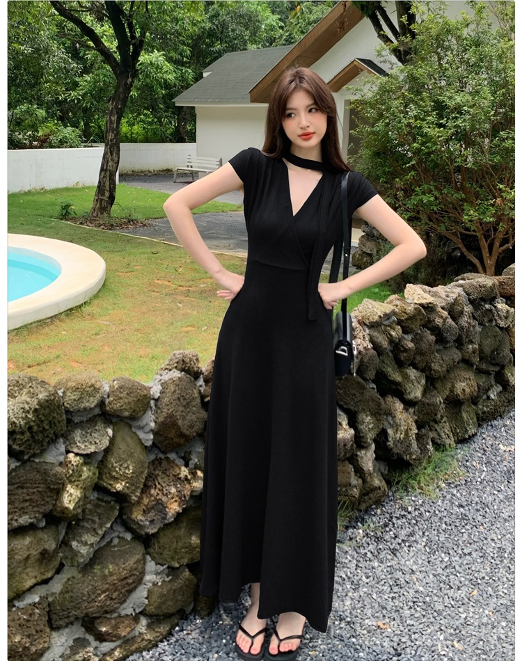 Summer V-neck long dress slim niche dress for women