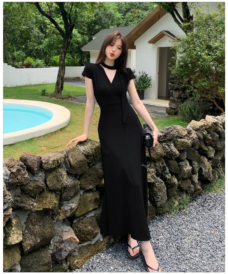 Summer V-neck long dress slim niche dress for women