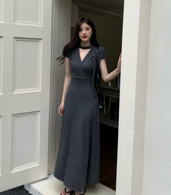 Summer V-neck long dress slim niche dress for women