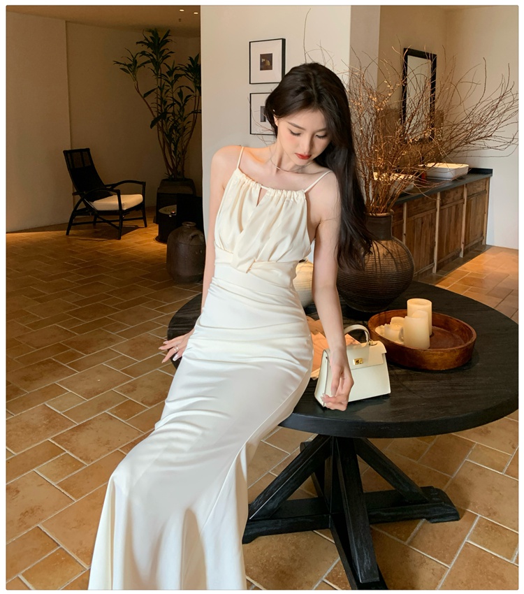 Halter France style long dress mermaid satin dress for women