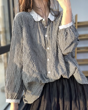 Splice Japanese style shirt plaid tops for women