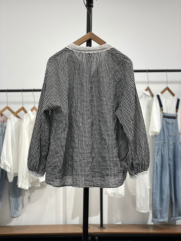 Splice Japanese style shirt plaid tops for women