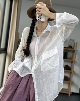 Art light Casual cardigan elegant loose retro shirt for women