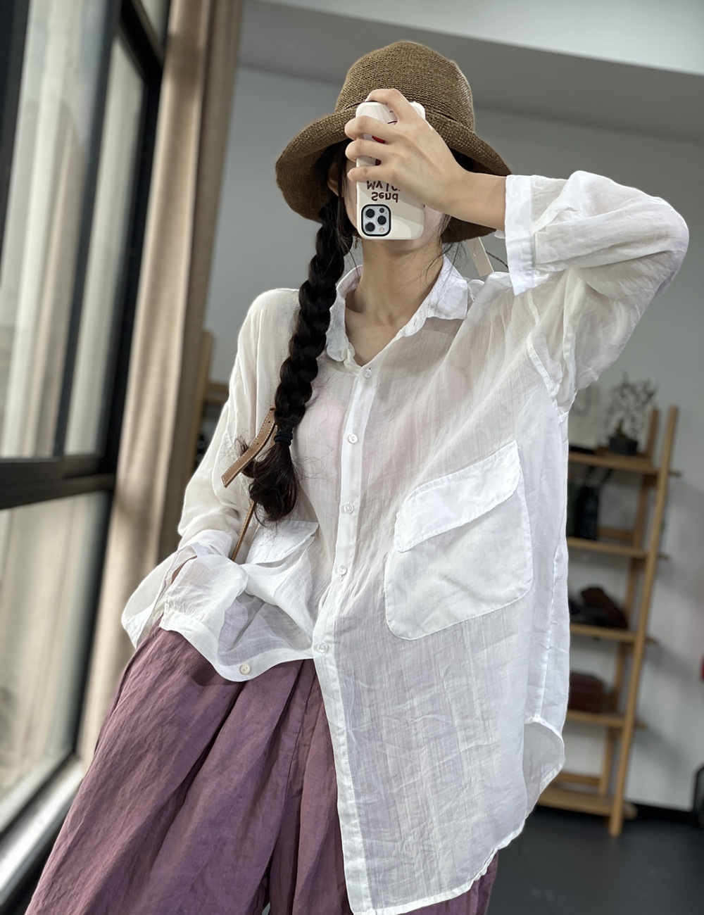 Art light Casual cardigan elegant loose retro shirt for women