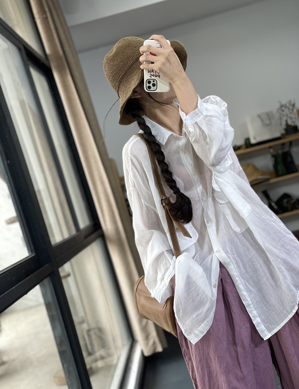 Art light Casual cardigan elegant loose retro shirt for women