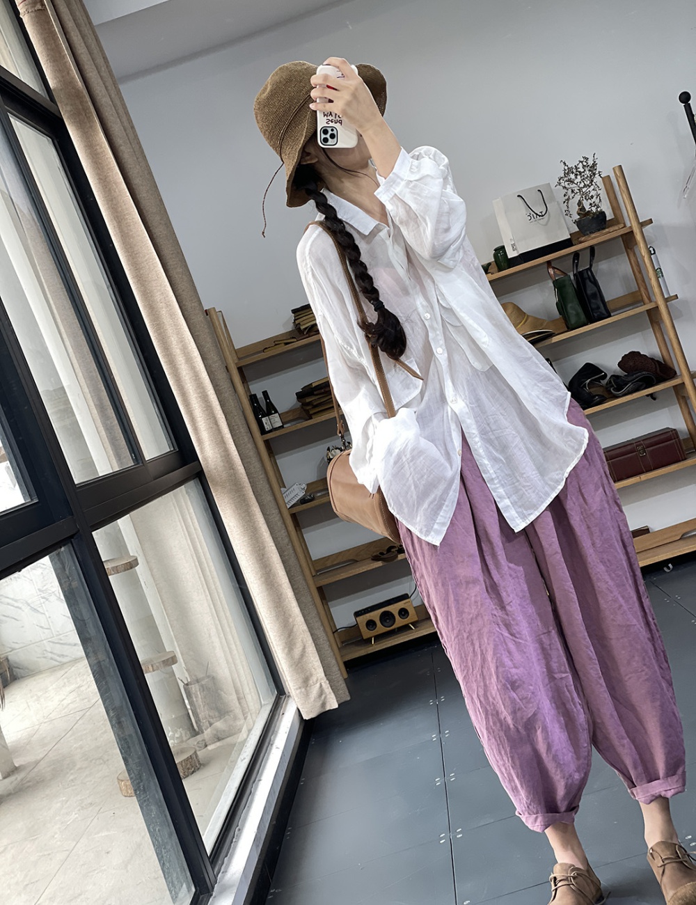 Art light Casual cardigan elegant loose retro shirt for women