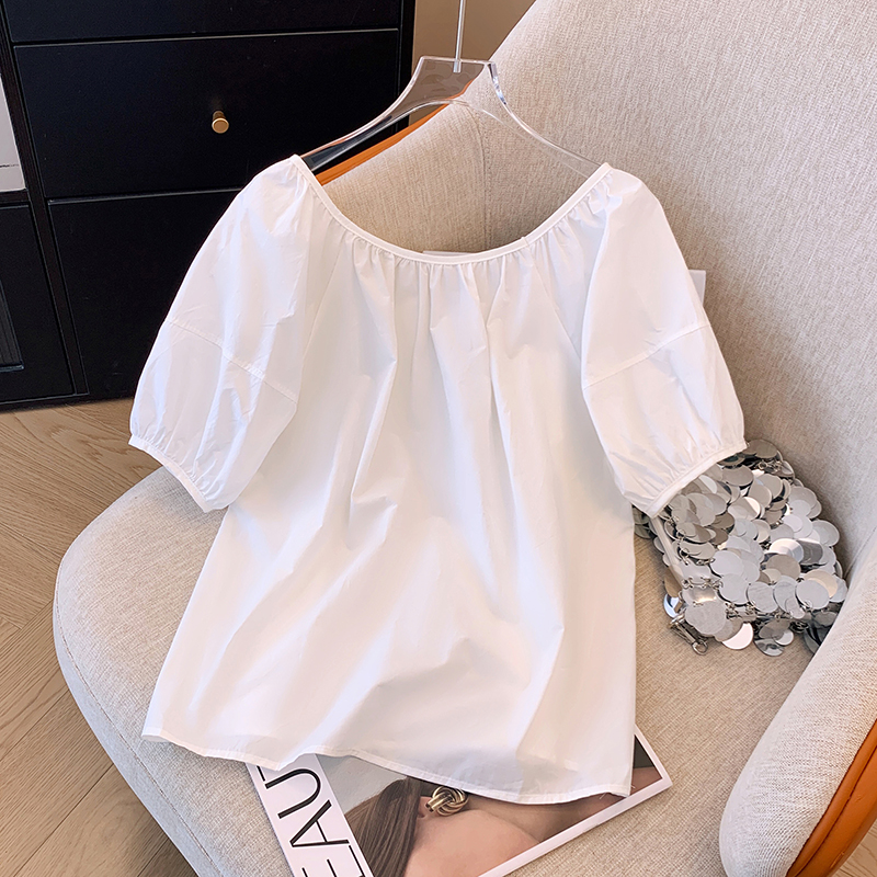 Round neck summer shirt short sleeve loose tops for women