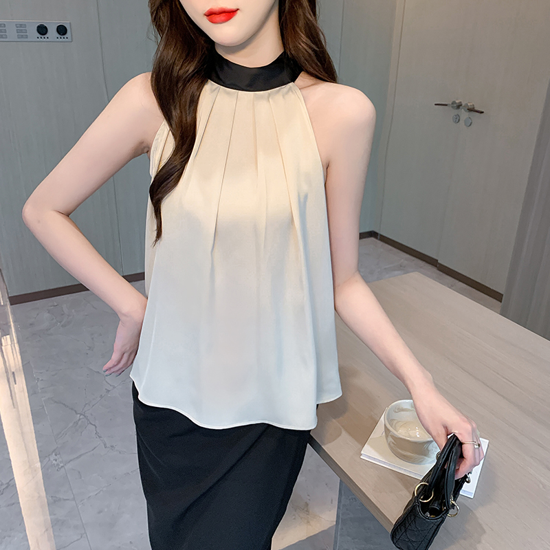 Sleeveless satin tops summer frenum shirt