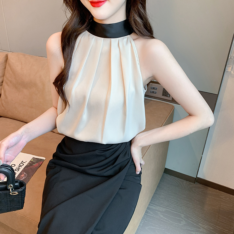 Sleeveless satin tops summer frenum shirt