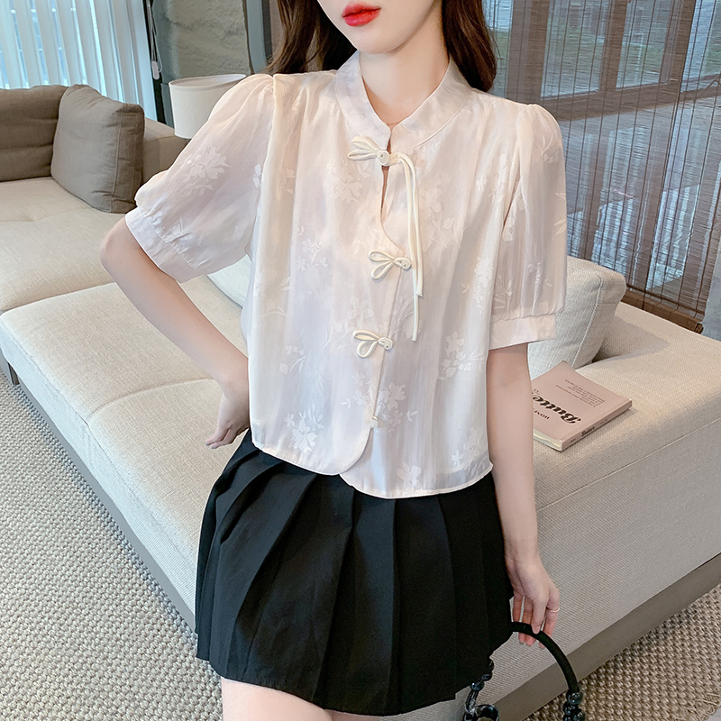 Short sleeve summer shirt Chinese style tops for women