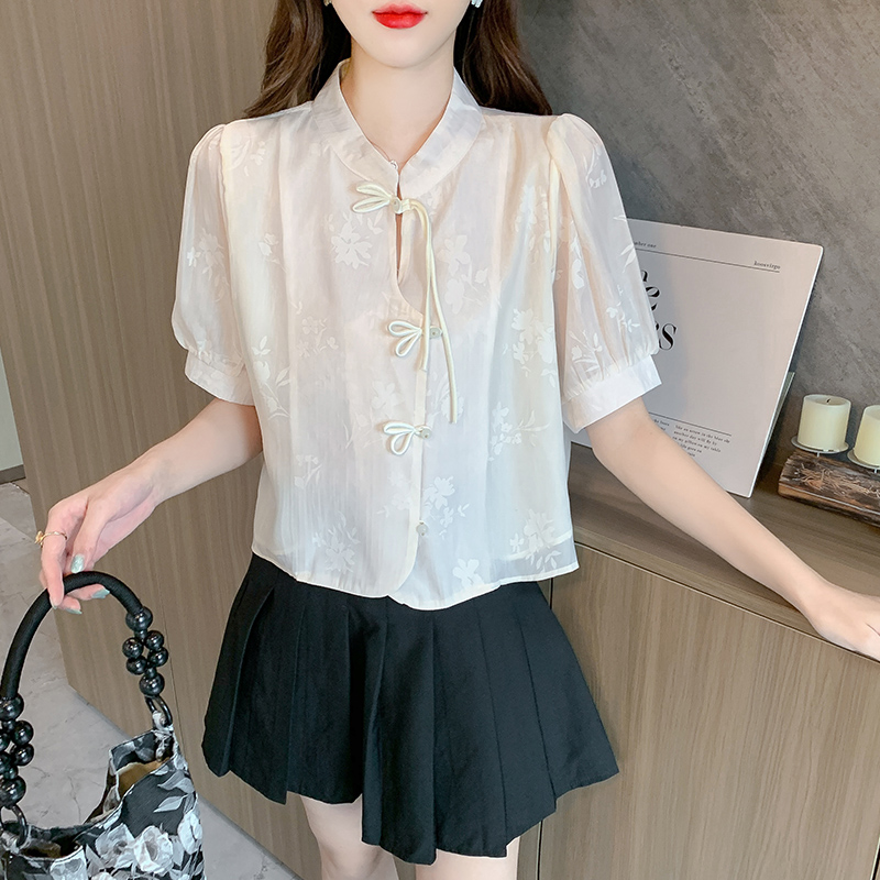 Short sleeve summer shirt Chinese style tops for women