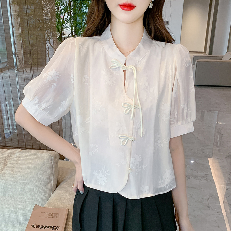 Short sleeve summer shirt Chinese style tops for women