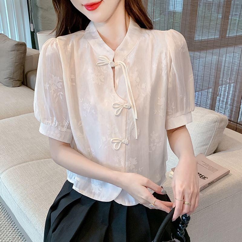 Short sleeve summer shirt Chinese style tops for women