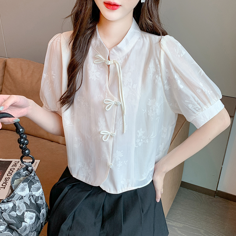 Short sleeve summer shirt Chinese style tops for women