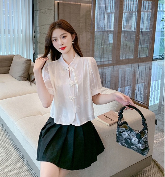 Short sleeve summer shirt Chinese style tops for women