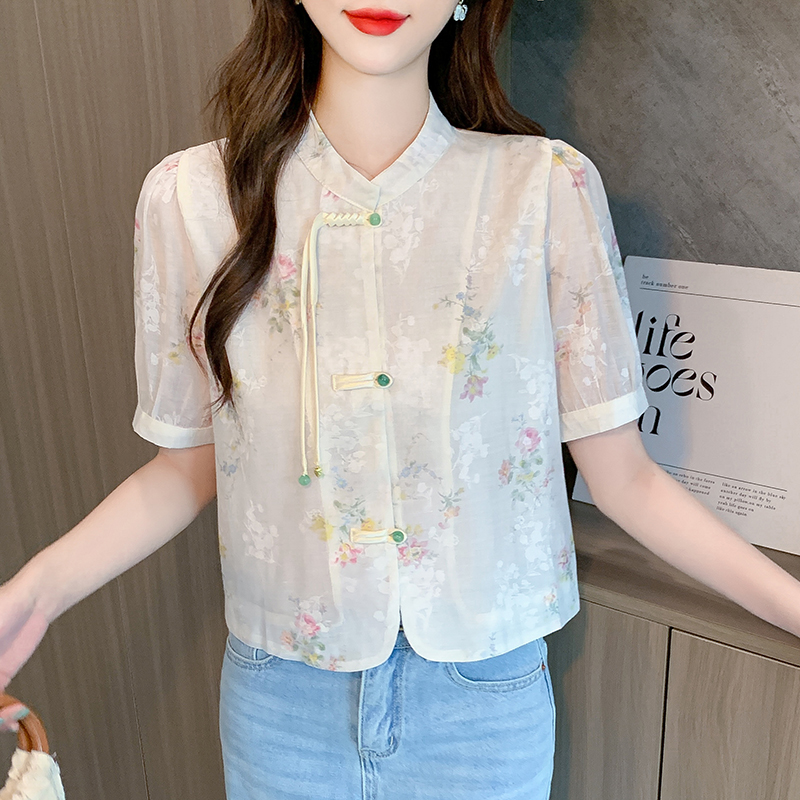 Short sleeve Chinese style shirt summer printing tops