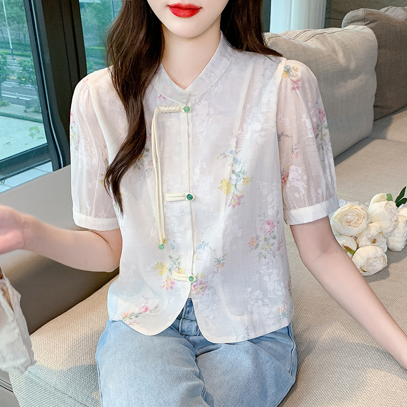 Short sleeve Chinese style shirt summer printing tops