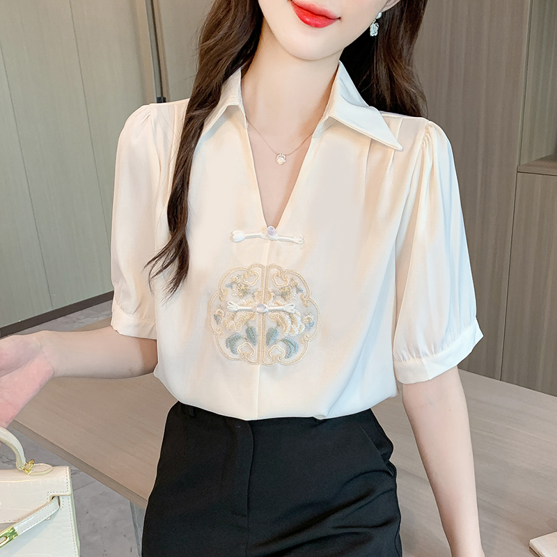 Chinese style summer shirt short sleeve tops for women