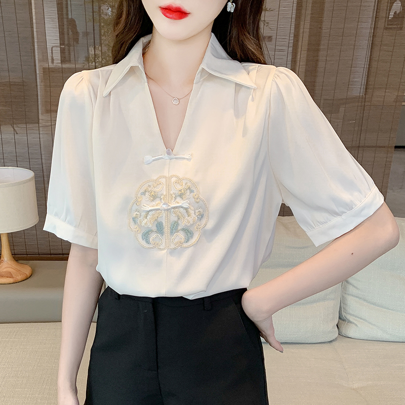 Chinese style summer shirt short sleeve tops for women