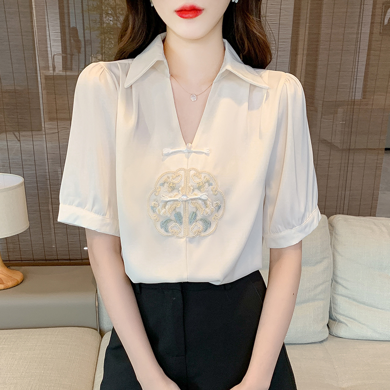 Chinese style summer shirt short sleeve tops for women