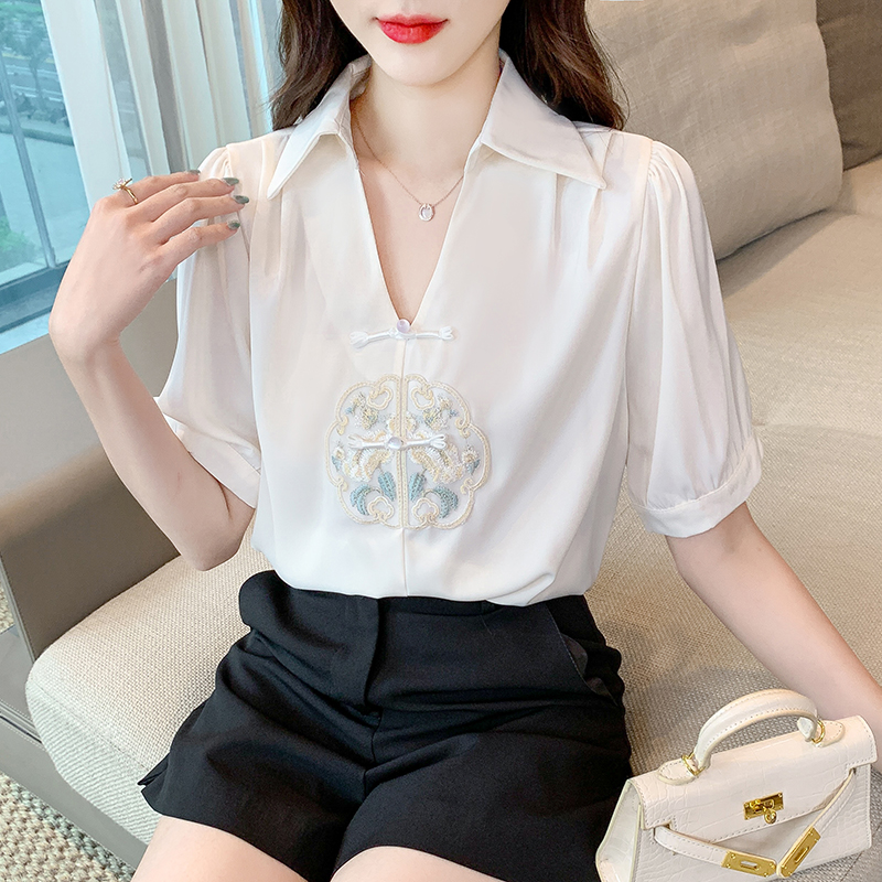 Chinese style summer shirt short sleeve tops for women