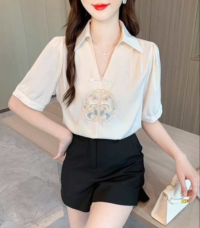 Chinese style summer shirt short sleeve tops for women