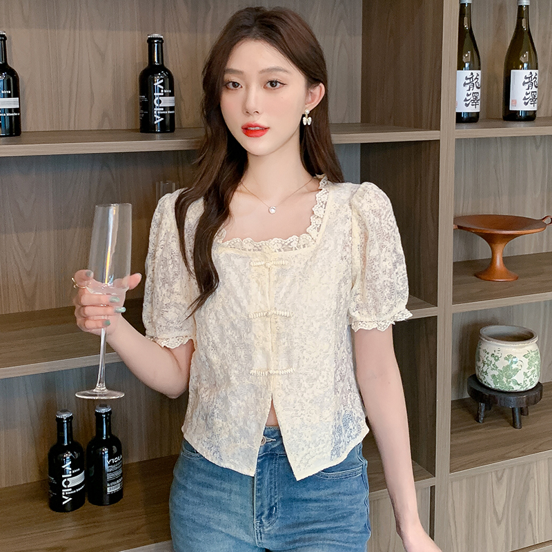 Splice summer shirt short sleeve embroidered tops for women