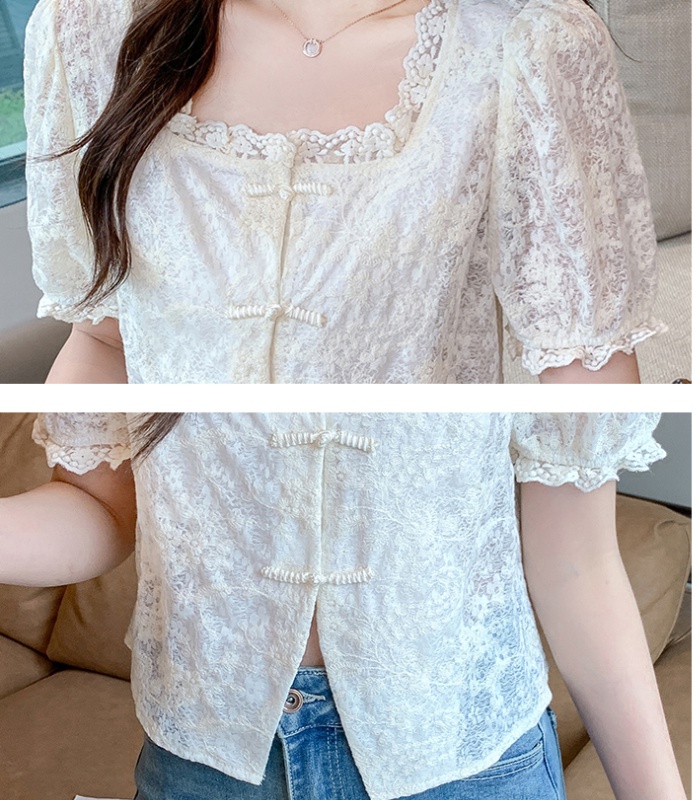 Splice summer shirt short sleeve embroidered tops for women