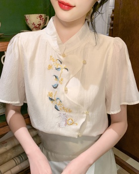 Embroidery cheongsam summer shirt for women