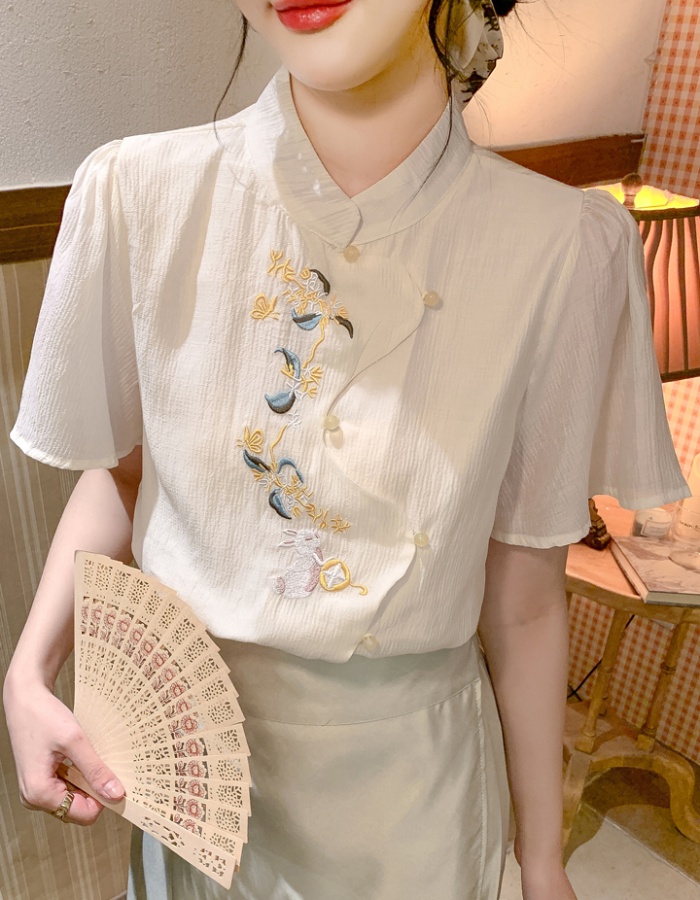 Embroidery cheongsam summer shirt for women