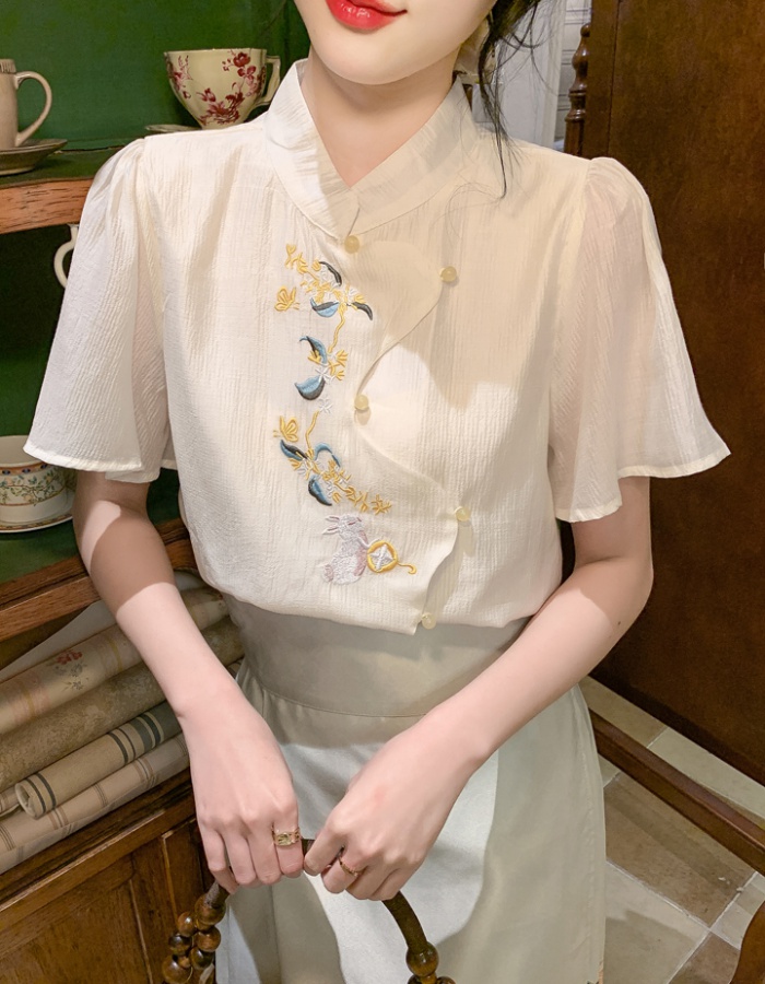 Embroidery cheongsam summer shirt for women