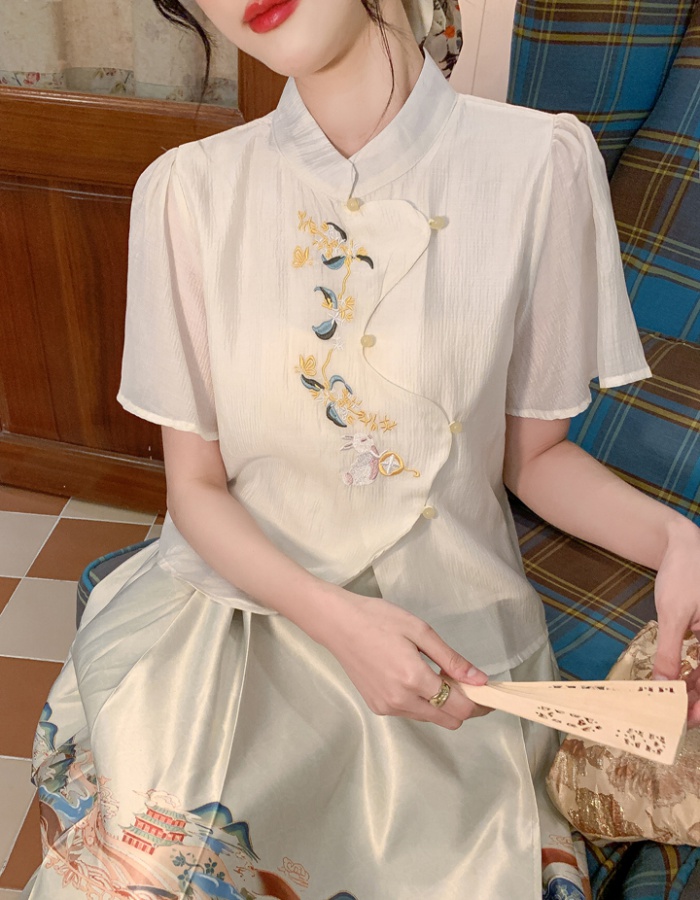 Embroidery cheongsam summer shirt for women